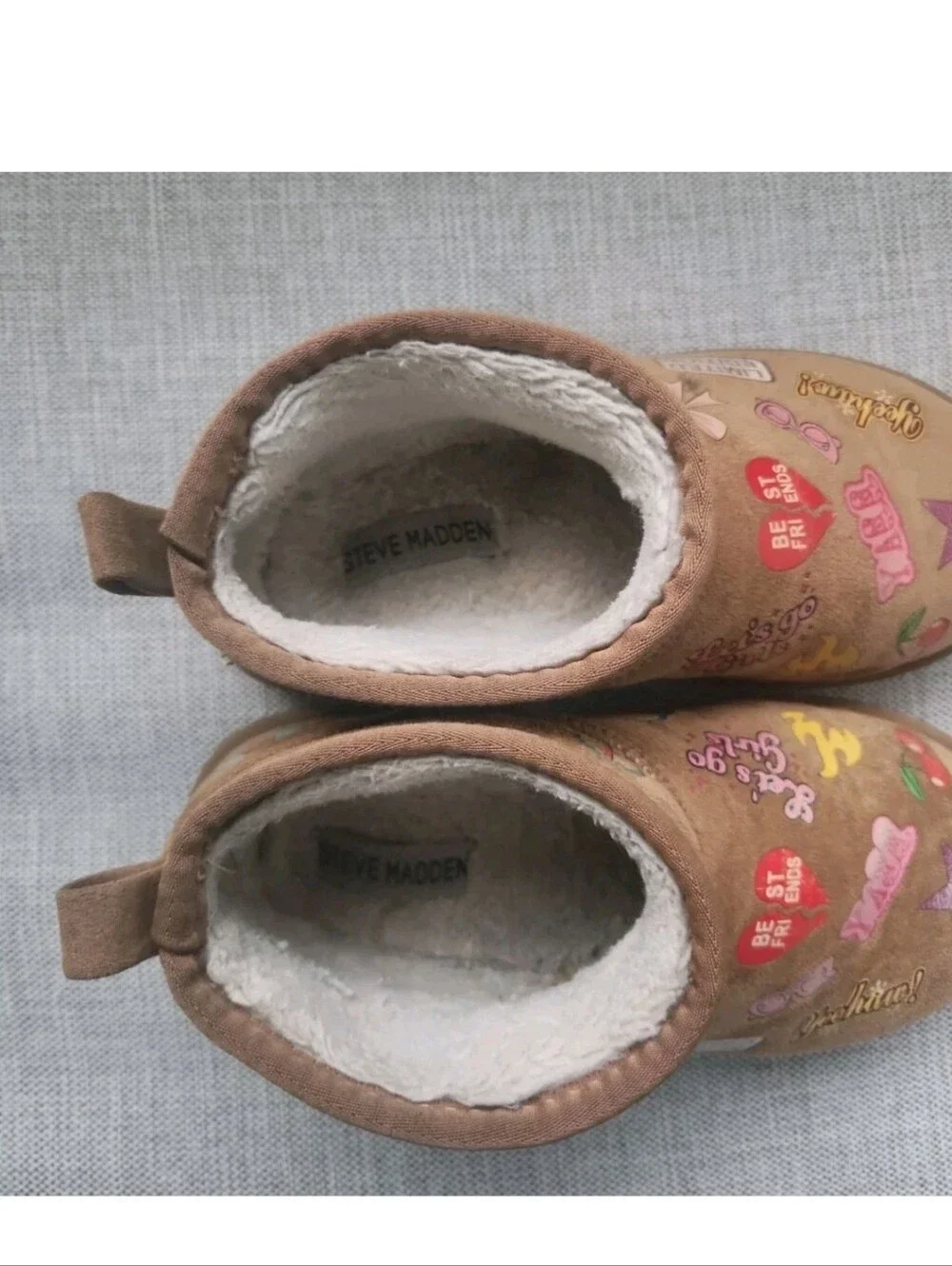 Sz 1 Steve Madden Ugg Boots Rainbow Kids Girls Cherries Fur Ankle Stickers Stara
